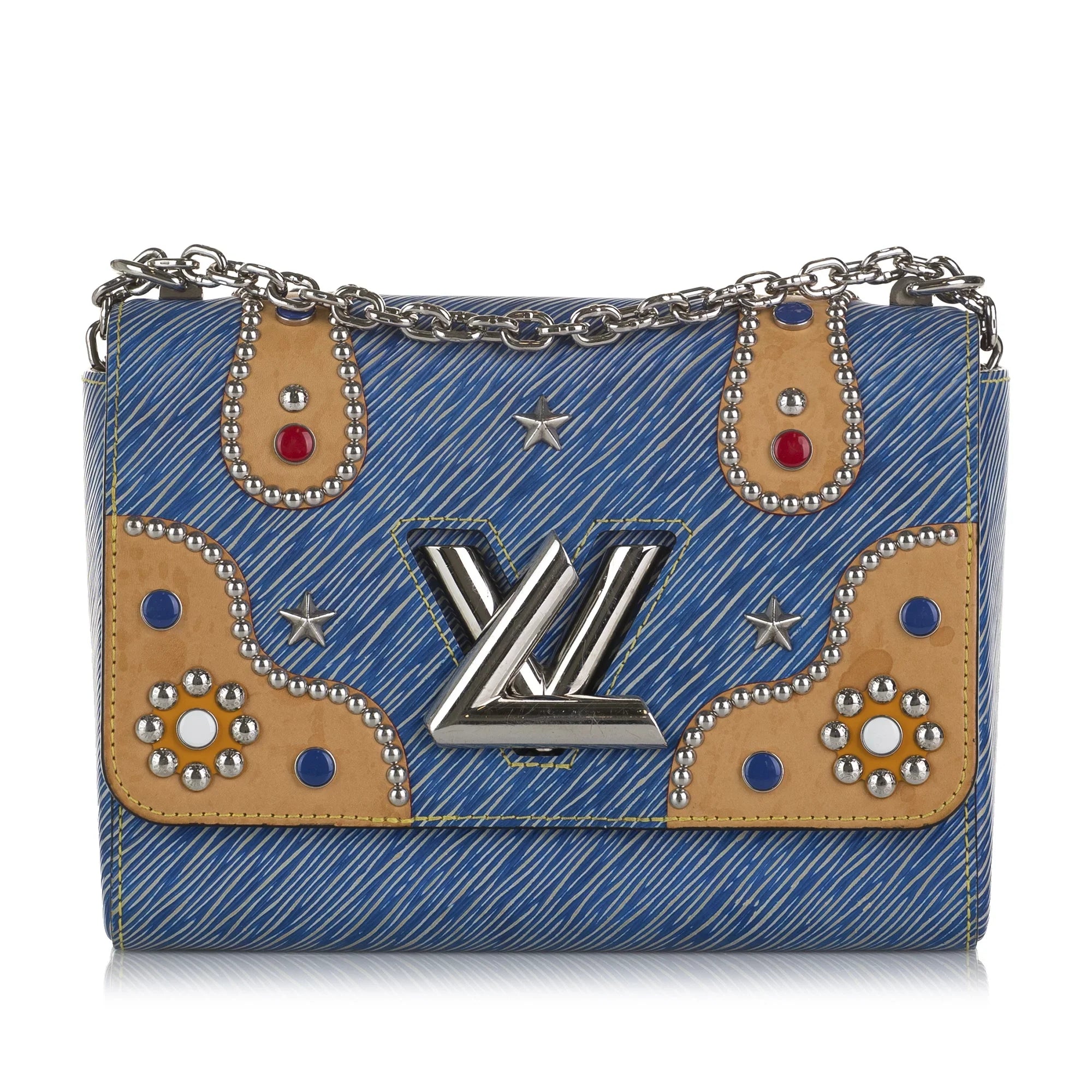 Pre-Owned Authenticated Louis Vuitton Studded Epi Twist MM Leather Blue Crossbody Bag Unisex (Good)