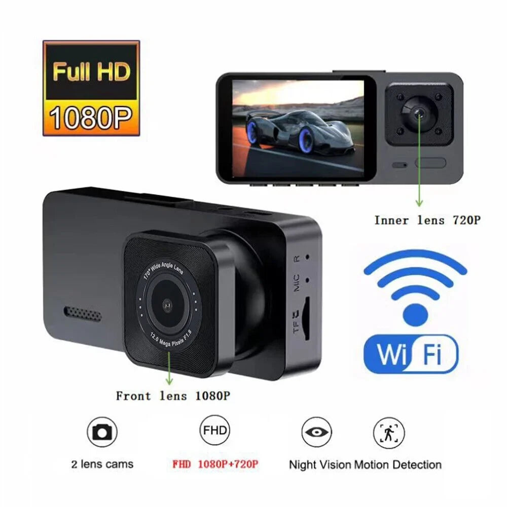 Onemayship 1080P 3 Lens Car DVR Dash Cam Front Rear Inside Camera Video Recorder G-Sensor