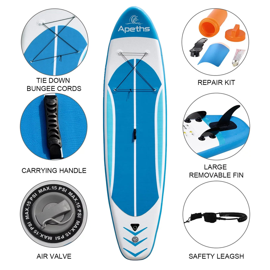 APETHS Inflatable Paddle Board SUP Board 8'7" (6 inch Thick) Stand Up Paddle Board for Adults with Accessories 3 Fins, Adjustable Paddle, Pump & Carrying Backpack