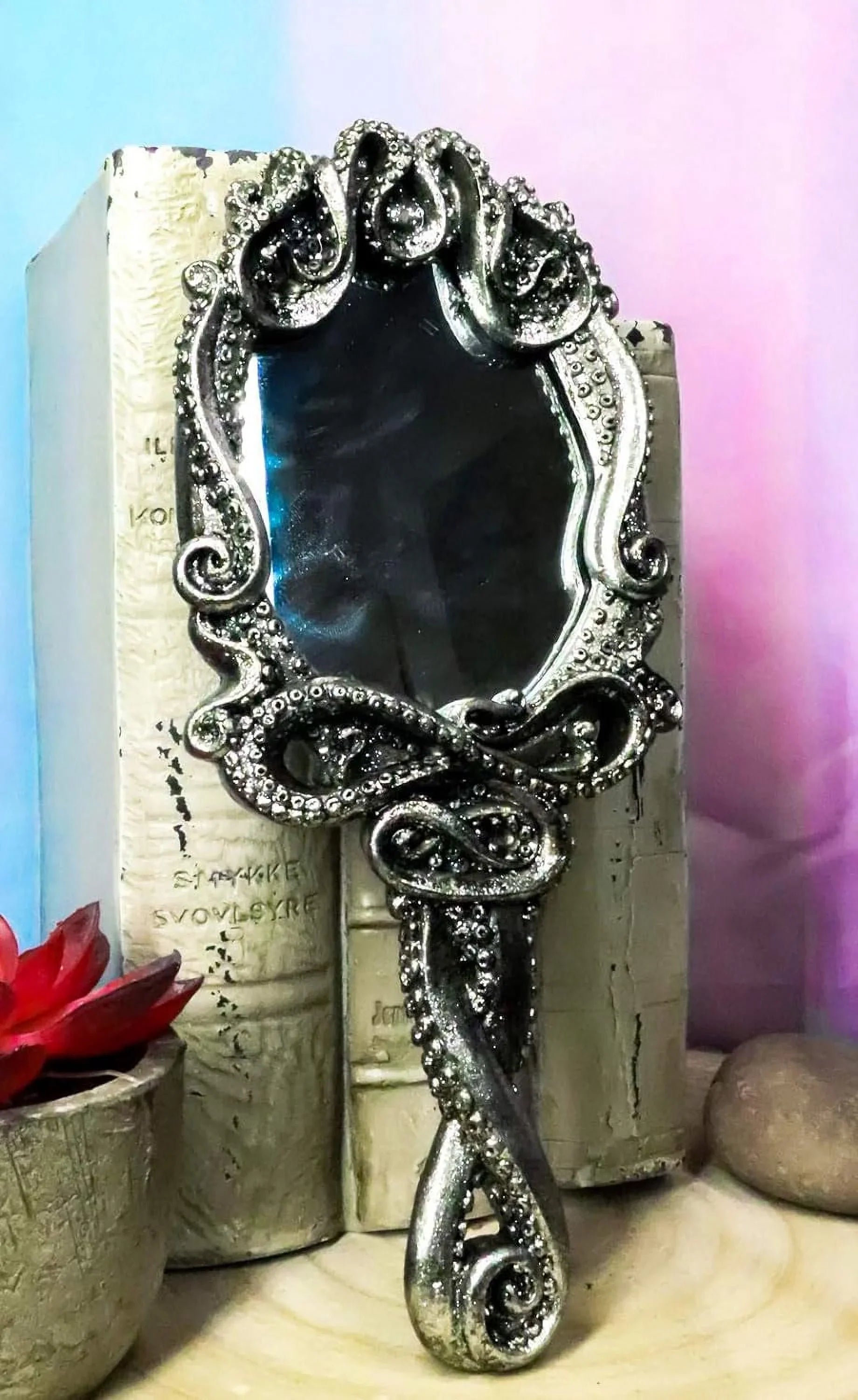 Ebros Nautical Marine Deep Ocean Monster Kraken Cthulhu Octopus Tentacles Resin Sculptural Hand Mirror Vanity Boudoir Beauty Accessory Handheld Mirrors For Women Ladies Girls