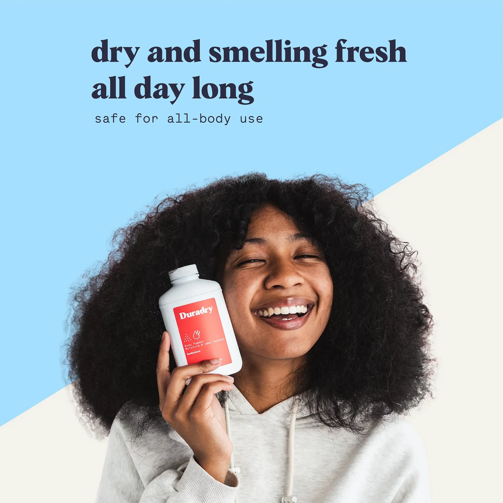 Duradry Body Powder - Sweat Defense & Odor Control, Sweat Absorbing, Anti-Chaffing, All Natural Powder, Talc-Free, Prevents and Eliminates Any Body Odor Naturally - Seabreeze, 4oz, 3-Pack