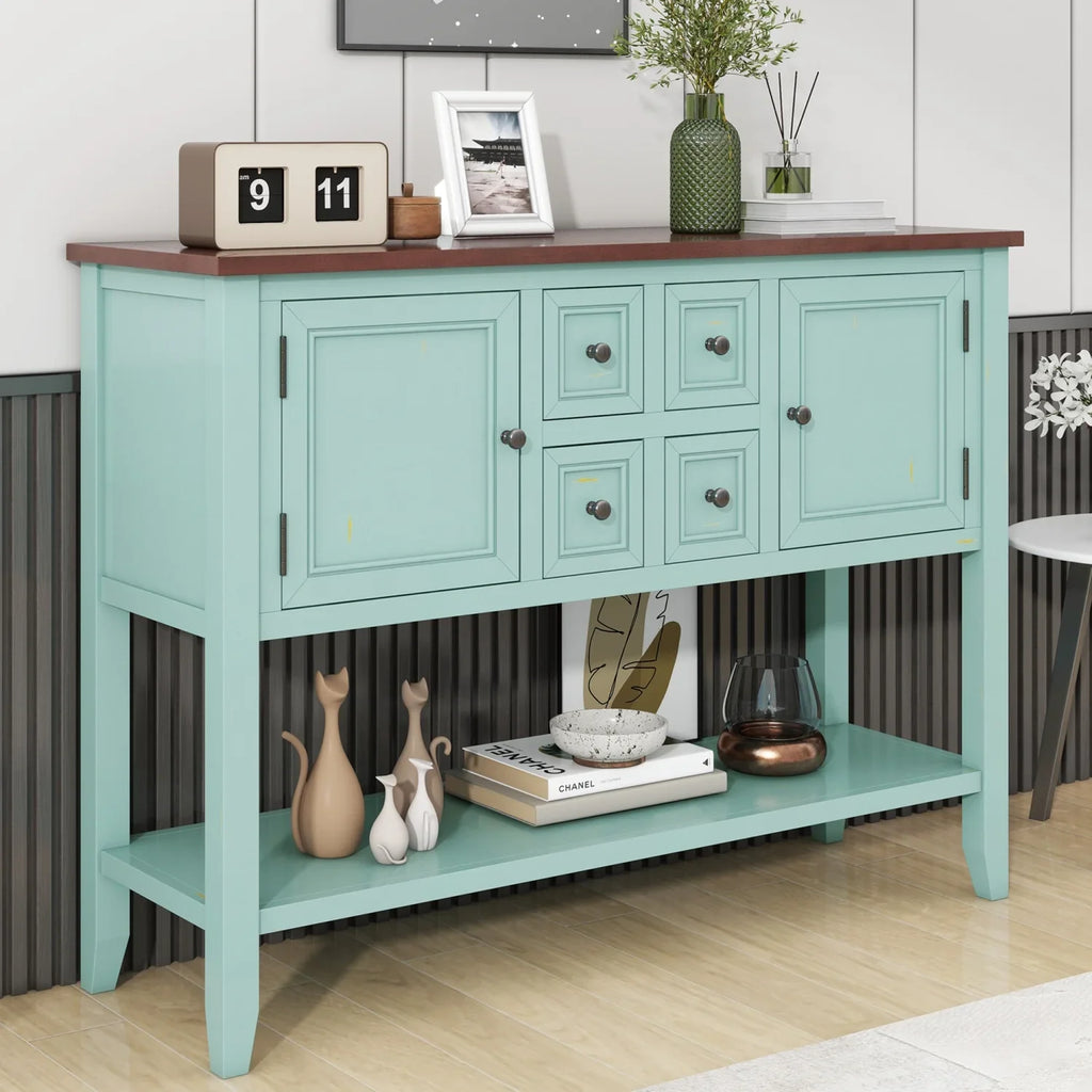 TREXM Cambridge Series Ample Storage Vintage Console Table with Four Small Drawers and Bottom Shelf for Living Rooms Entrances and Kitchens (Lime White OLD SKU WF190263AAK)