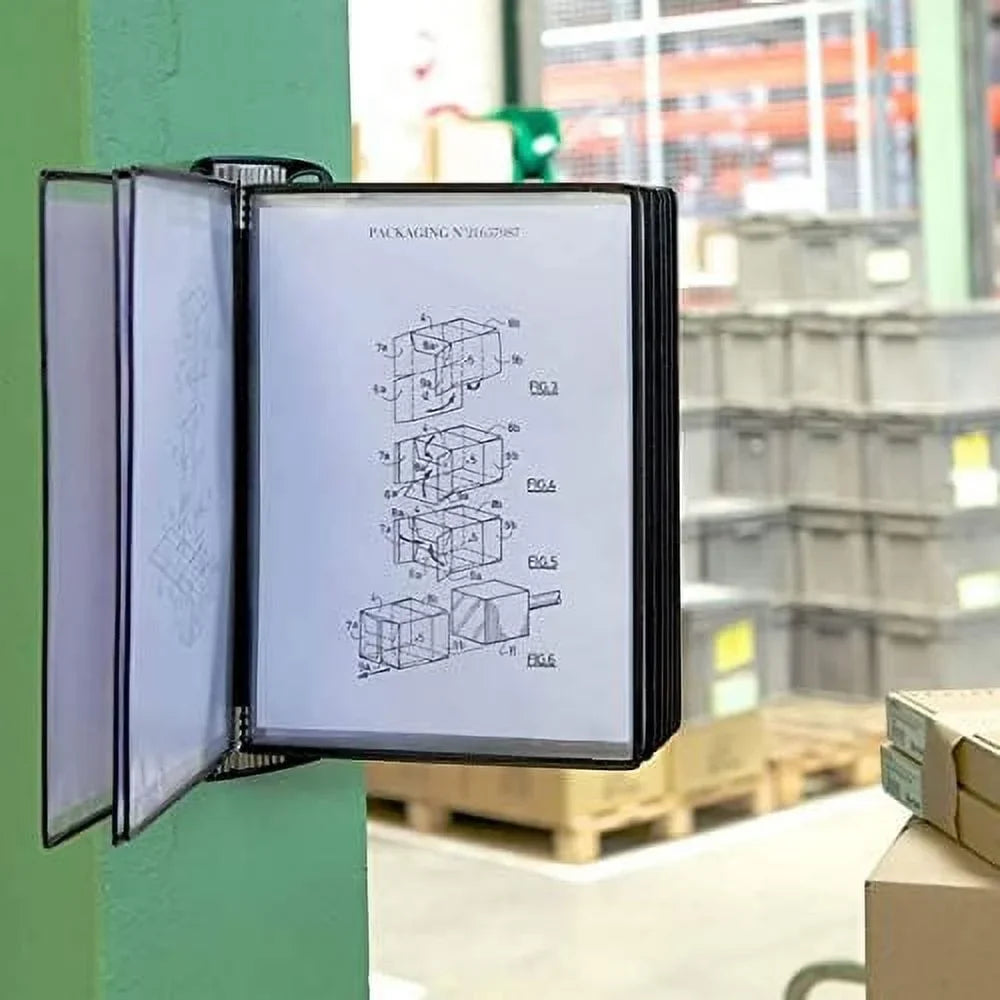 Djois Wall Mounted Reference And Display System, 10 Universal-Size Pockets, Double-Sided Viewing, Black Outer Frame, Professional PRO Series Model (TP920307)