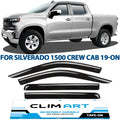 CLIM ART Incredibly Resilient Rain Guards Fitting with Chevrolet (Chevy) Silverado/GMC Sierra 1500 2019-2024 Crew Cab, Truck Accessories, Tape-on Window Deflectors, Vent Window Visors, 4pcs- 419160