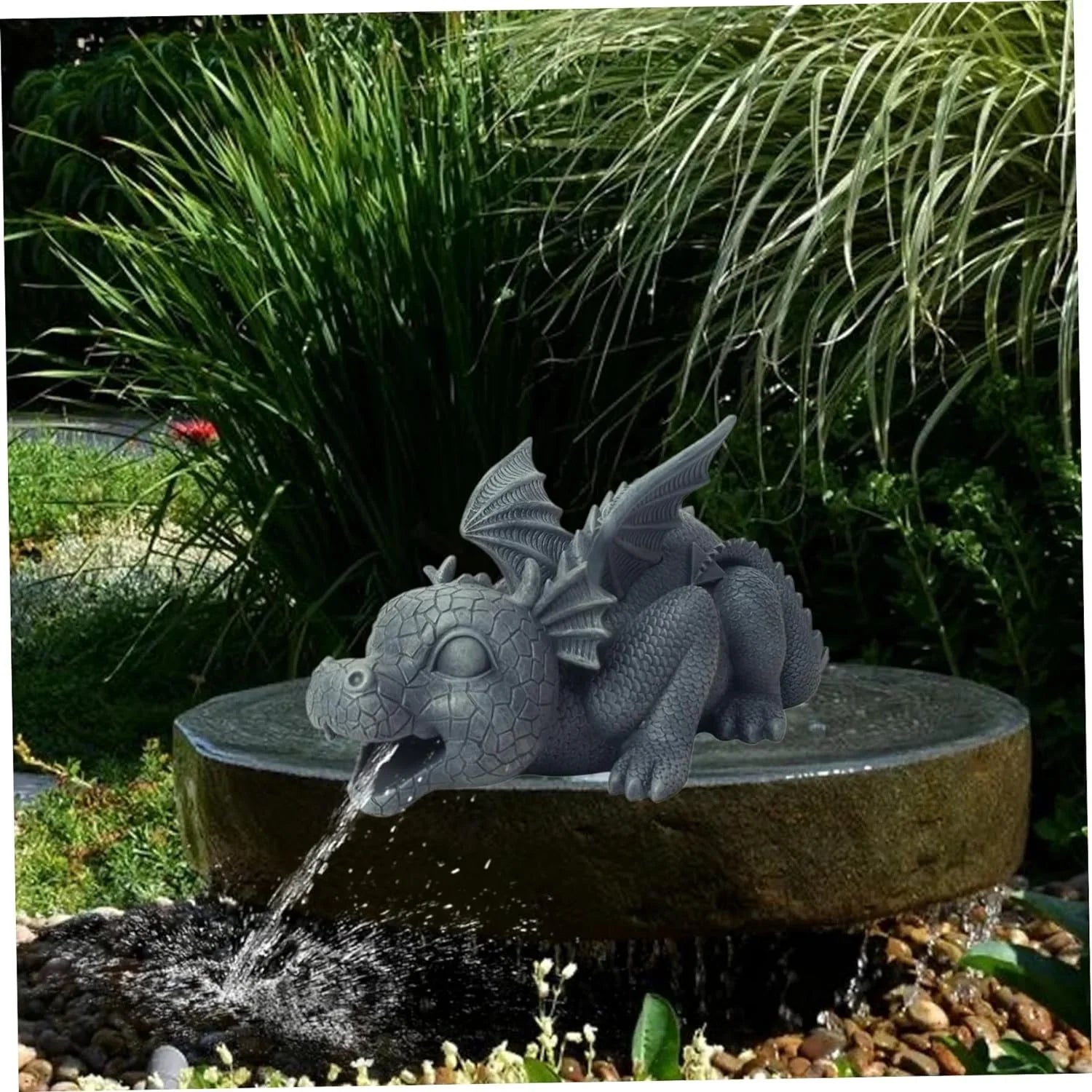 Dragon Fountain Resin Pond Spouting Dragon Garden Statue Climate Durable Realistic Water Spray Dragon Statue for Yard Park Courtyard Pond Pool
