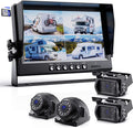 eRapta Backup Camera 9 inch for RV Semi Box Truck Trailer Rear and Side View Quad 1080P HD Camera 4 Split Screens Record Function IP69 Waterproof Night Vision