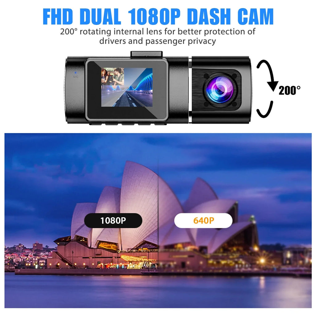 Dual Lens Car DVR Dash Cam Video Recorder G-Sensor 1080P HD Front+Inside Camera