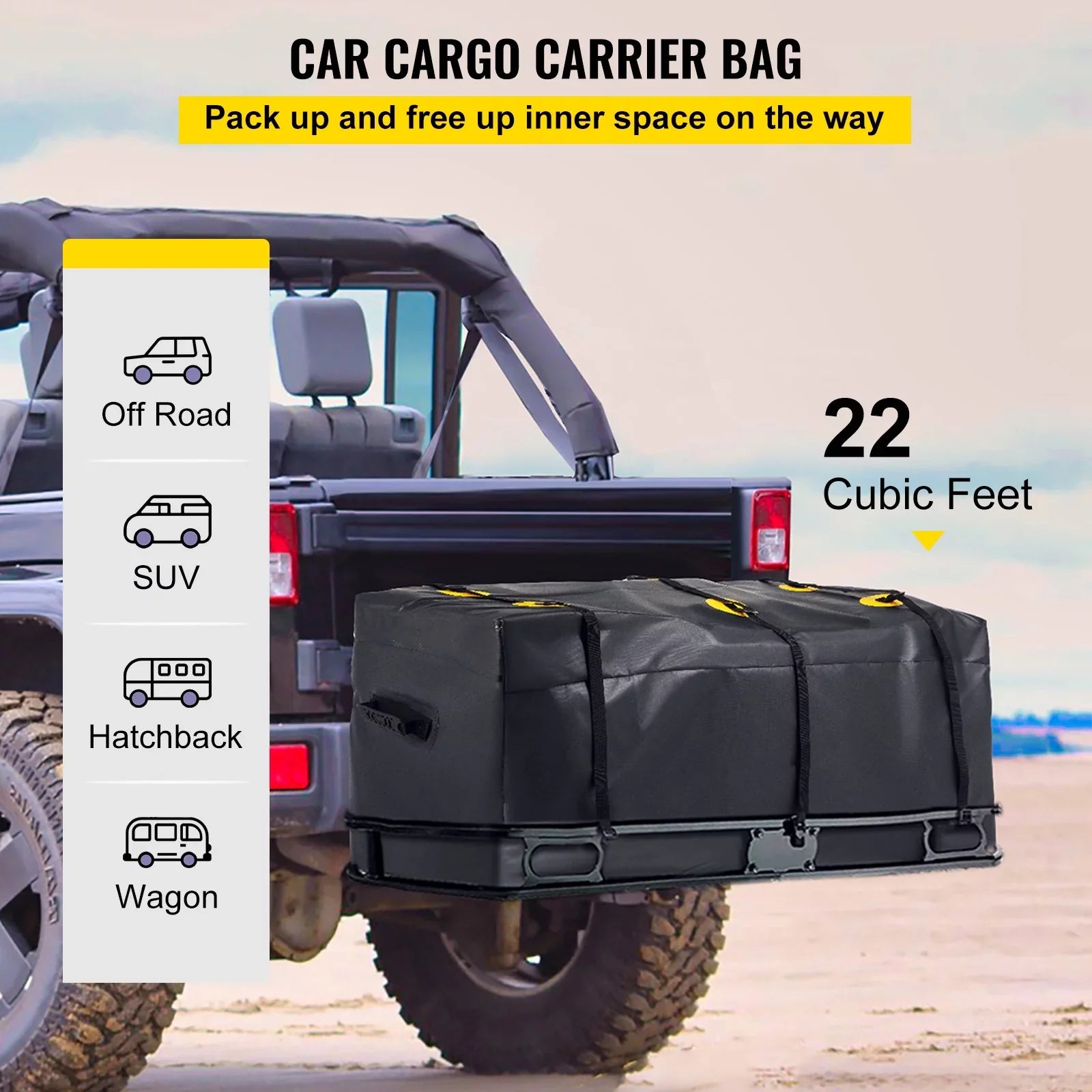 BENTISM Hitch Cargo Carrier Bag, Waterproof 840D PVC, 60"x24"x26" (22 Cubic Feet), Heavy Duty Cargo Bag for Hitch Carrier with Reinforced Straps, Fits Car Truck SUV Vans Hitch Basket