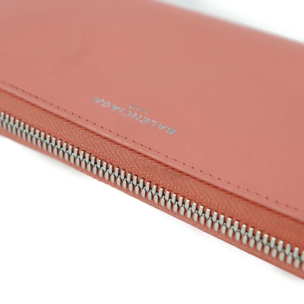 Pre-Owned BALENCIAGA Balenciaga essential long wallet 519641 leather salmon pink round zipper (Good)