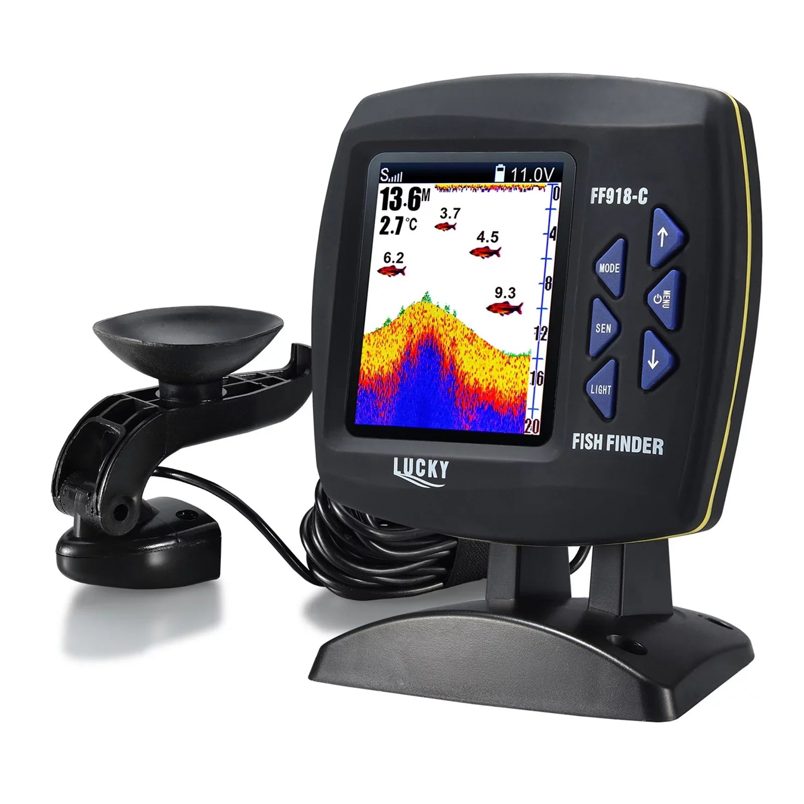 Tomshoo Fish Finder Wired Transducer Sensor Fishfinder 45 Degrees Underwater Fishing Portable Fish Finder Waterproof Underwater Monitor LCD Fish Locator Watercraft Fishfinder Fish Detector