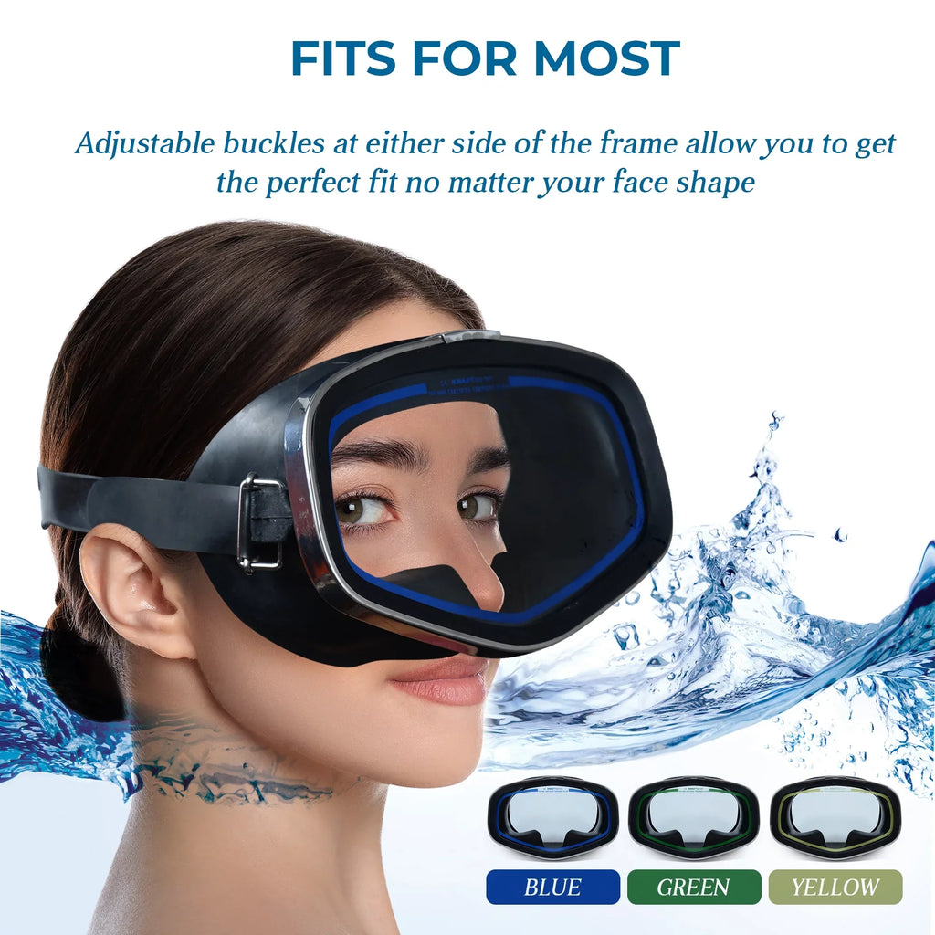 Hanway Adva Snorkel Mask – Tempered Glass Diving Goggles - Scuba Mask for Professional Diving and Snorkeling – Adjustable Clasp Silicone Molding Swimming Mask-Blue
