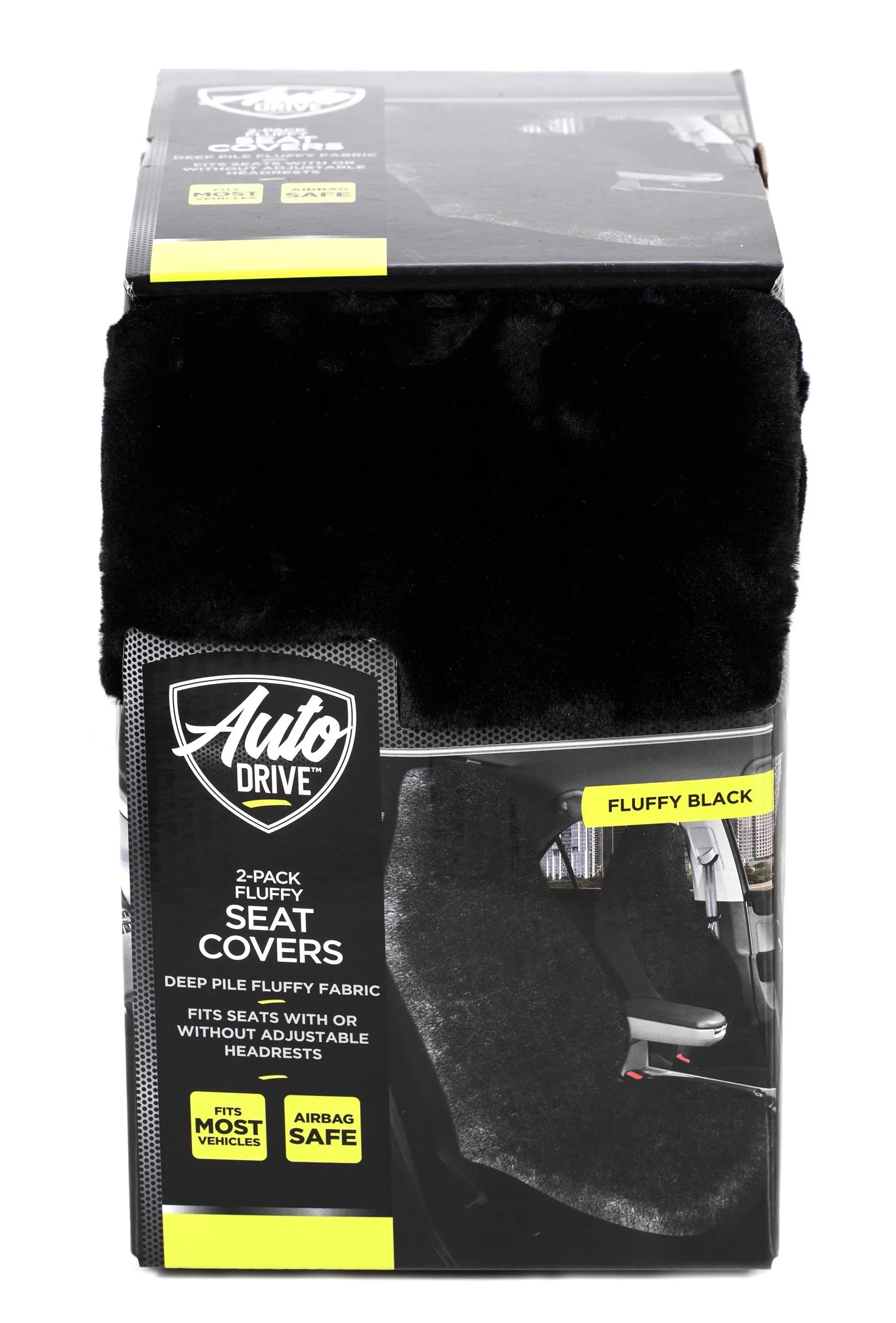 Auto Drive 2 Piece Car Seat Wrap High Back Soft Faux Fur Polyester Black, Universal Fit, 2002SC101