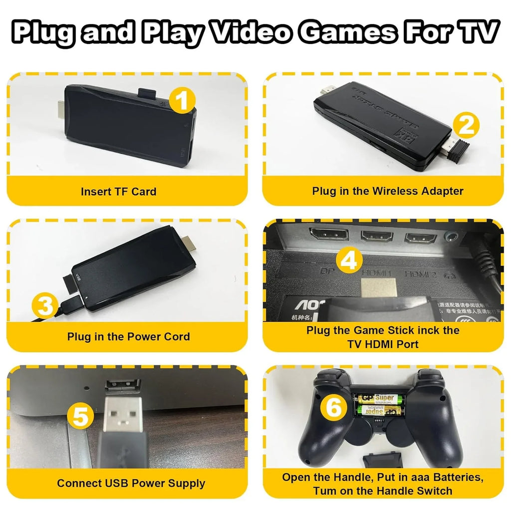 Retro Game Stick with Built-in 9 Emulators, Retro Gaming Console with 20,000+ Games, HD Output and 2.4GHz Wireless Controller for TV Plug and Play - Classic Games