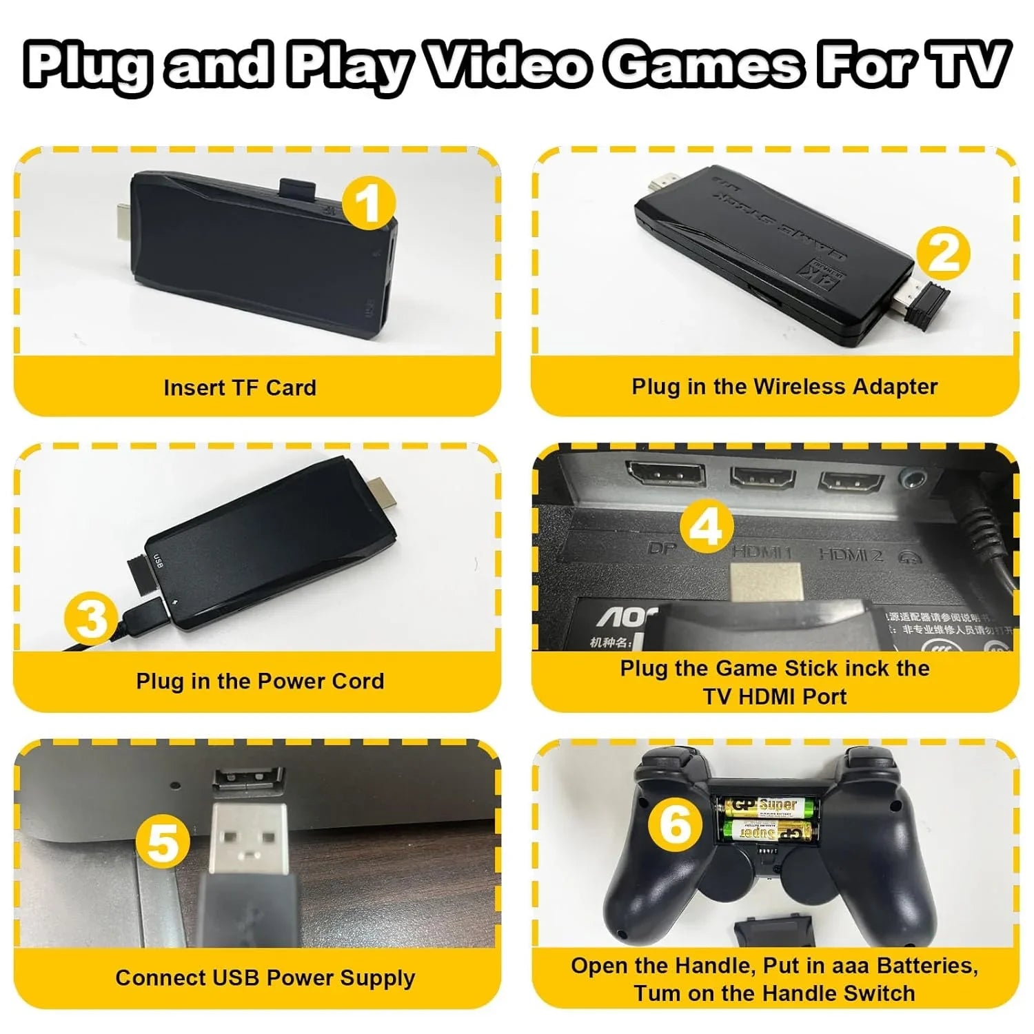 Retro Game Stick with Built-in 9 Emulators, Retro Gaming Console with 20,000+ Games, HD Output and 2.4GHz Wireless Controller for TV Plug and Play - Classic Games