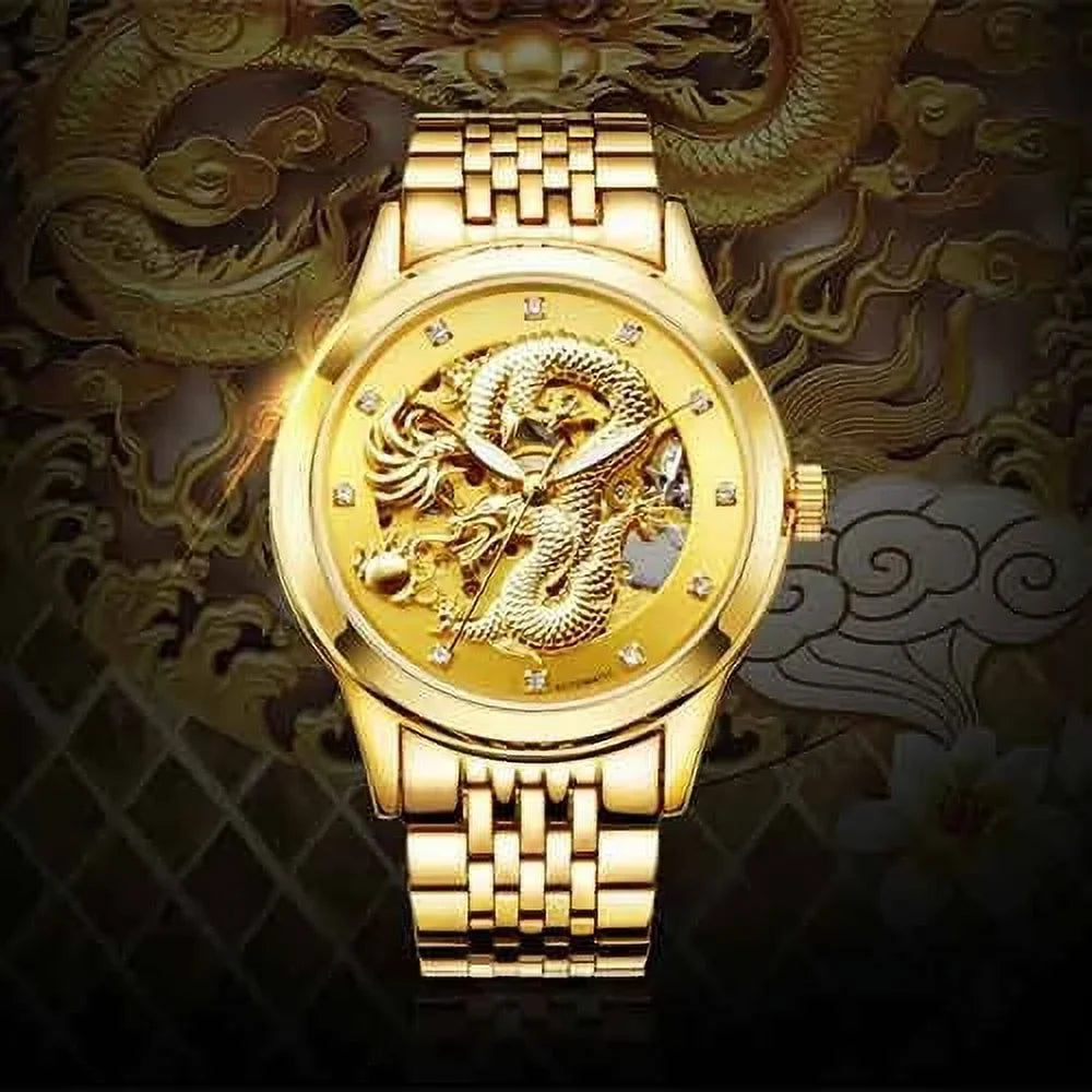 ENAPY Automatic Mechanical Steel Gold Dragon 30M Water Strong Wrist Watch