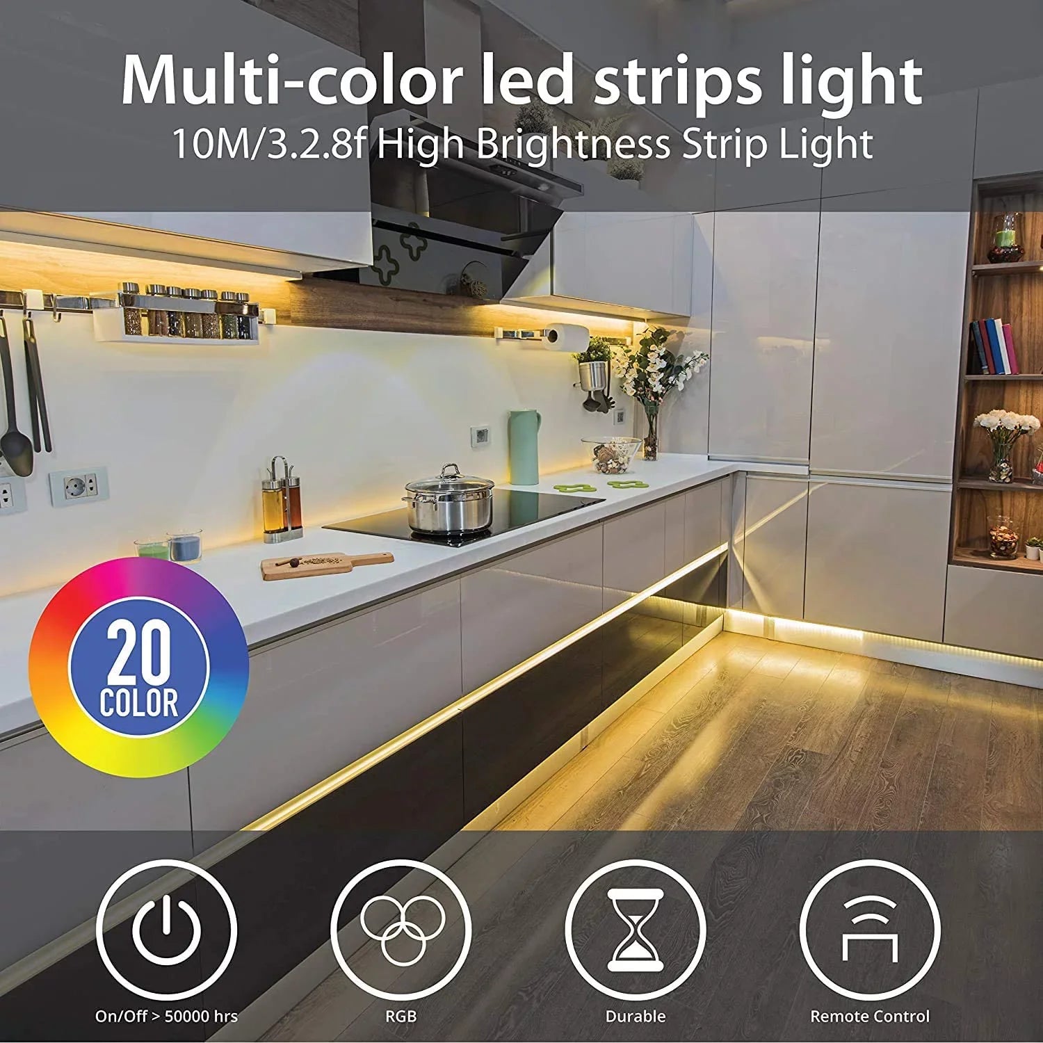 WBM Smart LED Color Changing Strip Light For Bedroom, App Remote Control, 32.8 Ft