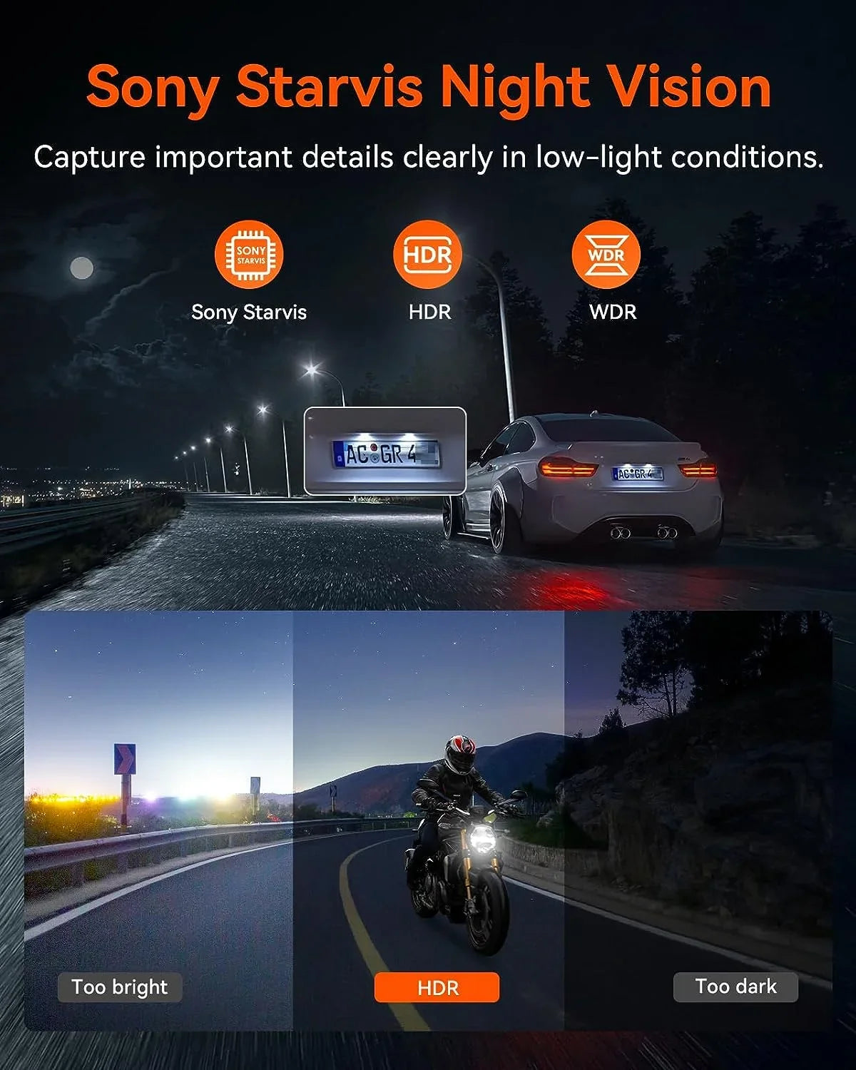 Vantrue F1 Motorcycle 4K Dashcam (4K + 1080P) GPS | WiFi | Parking Mode (No SD Card)