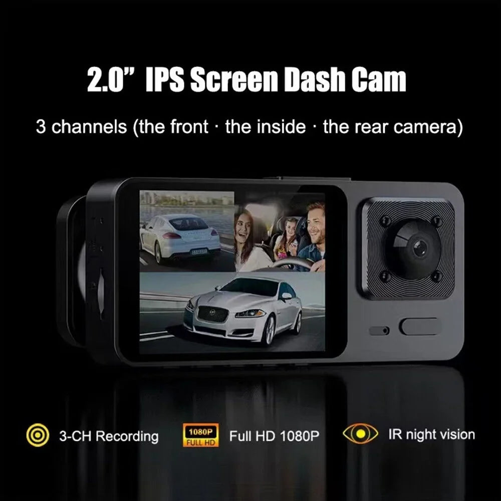 Onemayship 1080P 3 Lens Car DVR Dash Cam Front Rear Inside Camera Video Recorder G-Sensor