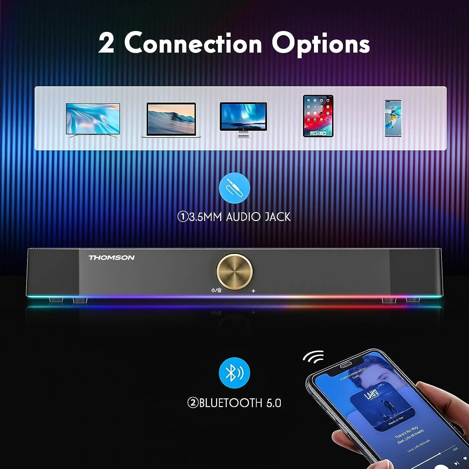 Thomson Computer Speakers, Bluetooth Computer SoundBar, Dyna RGB PC Speakers with 10W Stereo Sound, 3.5mm Aux-in