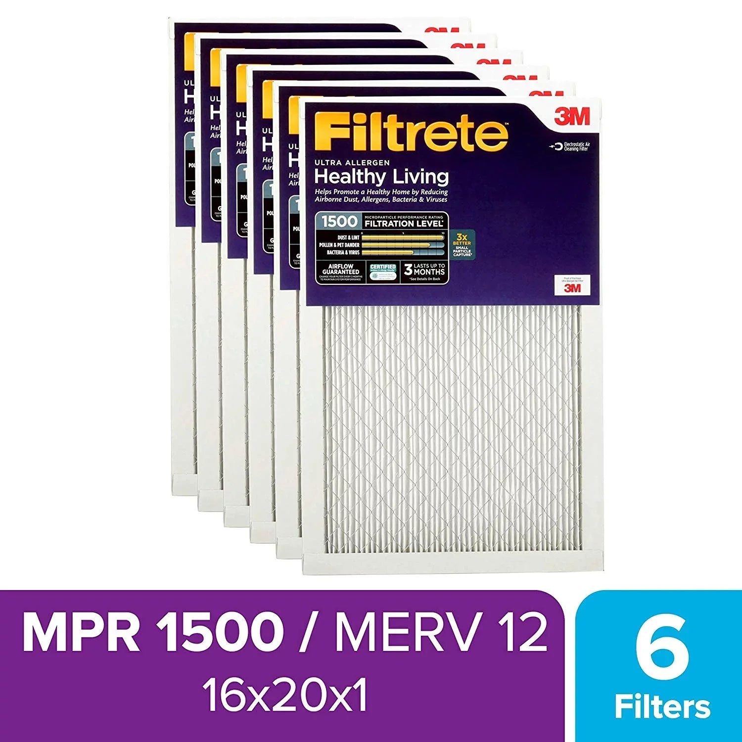 Filtrete 16x20x1, AC Furnace Air Filter, MPR 1500, Healthy Living Ultra Allergen, 2-Pack