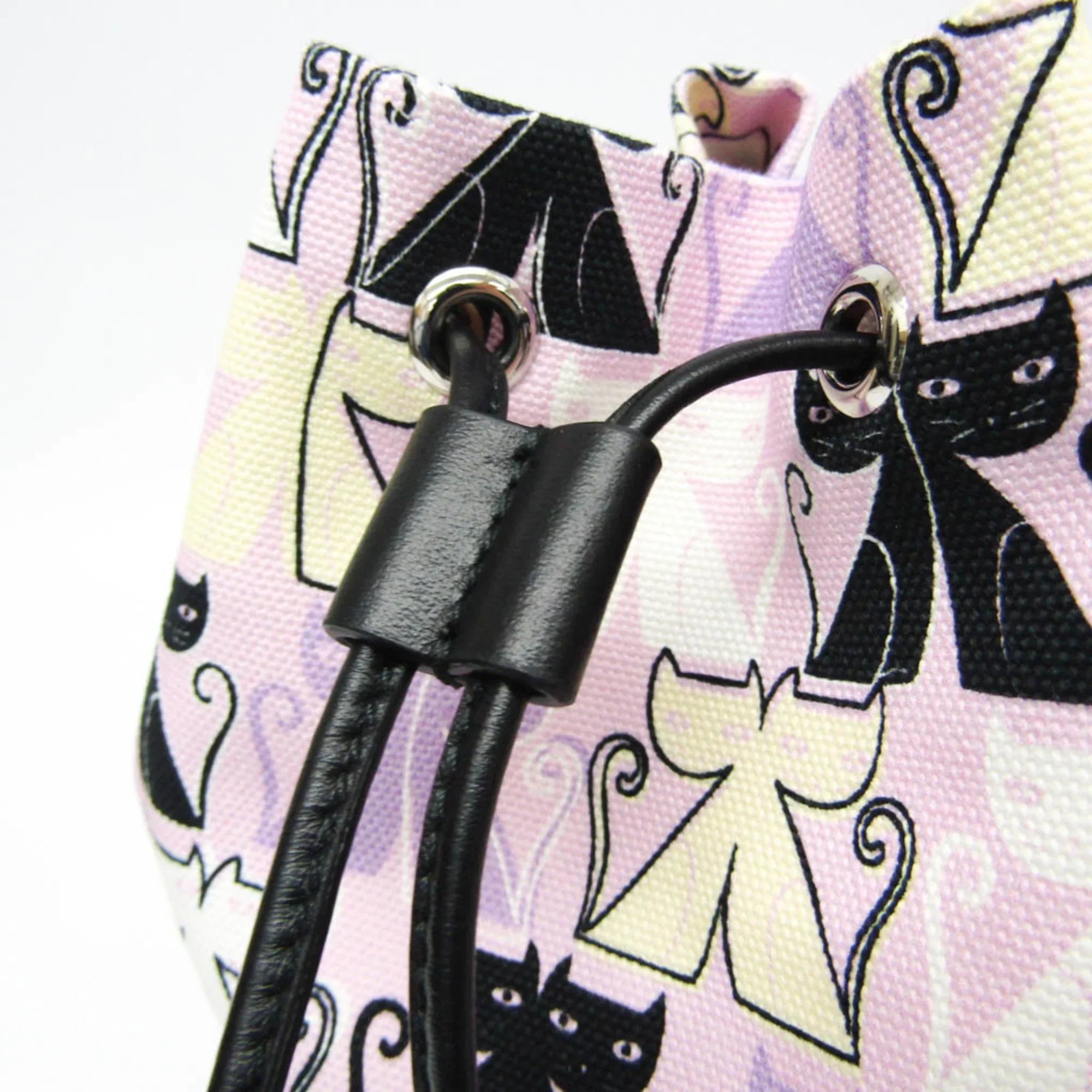 Pre-Owned Miu Miu CANAPA CATS Drawstring Bag 5RM014 Women's Leather,Cotton Pouch Black,Light Purple,Multi-color (Good)