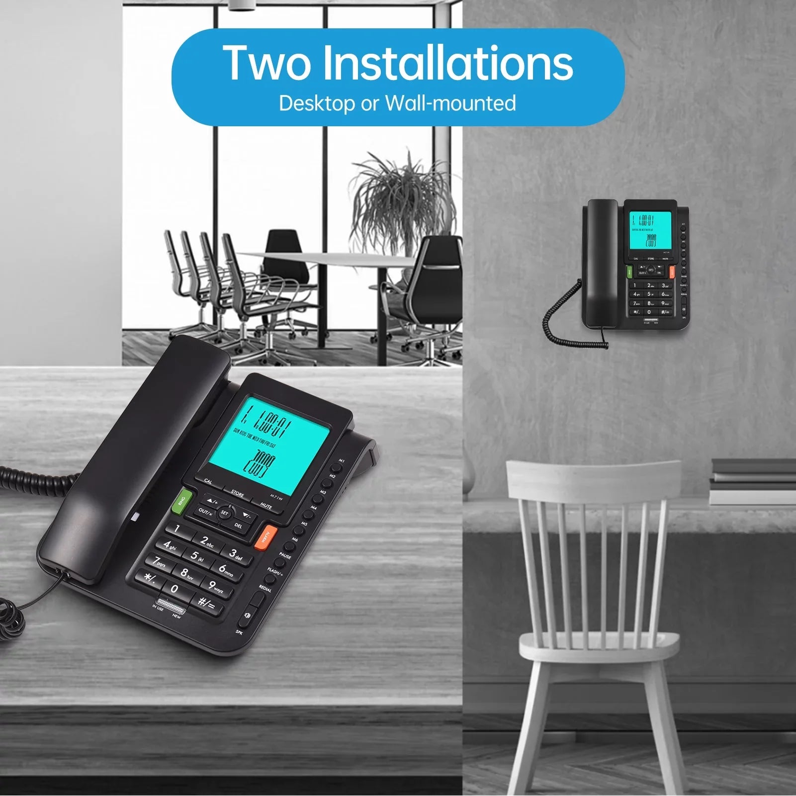 Black Bisofice Landline Phone with Hands Free, Redial, and Speed Dial for Business Hotel