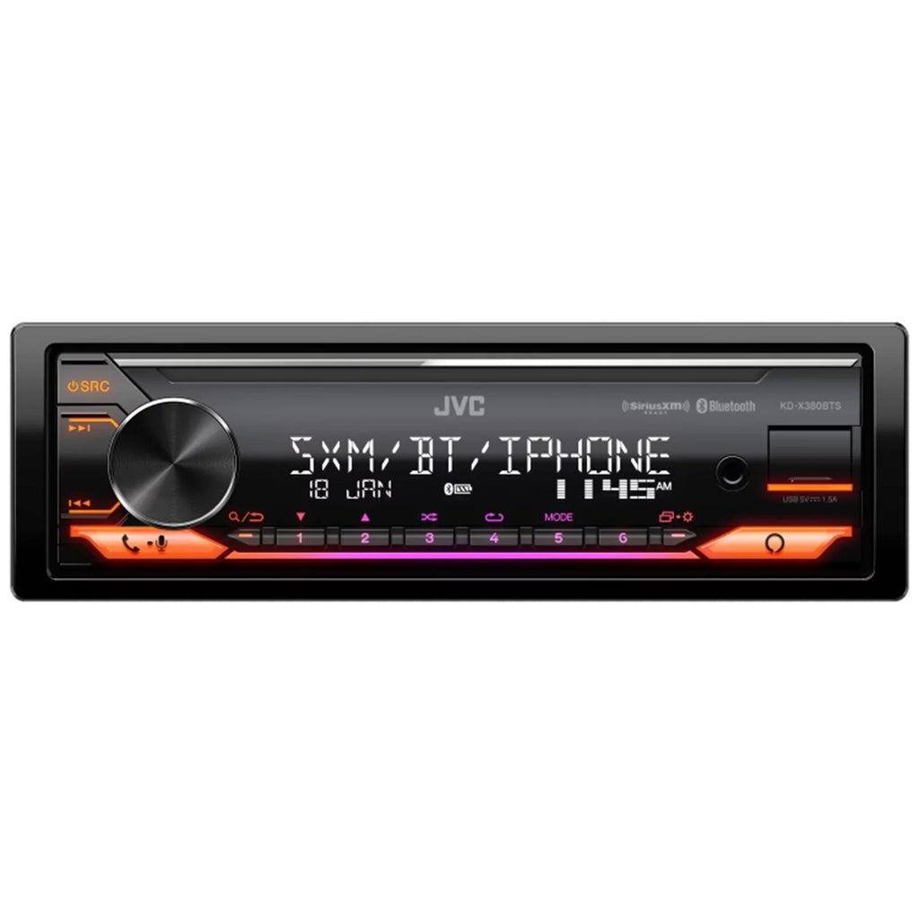 JVC KD-X380BTS Single DIN Bluetooth USB AUX AM/FM Radio Stereo LED SiriusXM Ready Amazon Alexa Car Audio Receiver, 2x Enrock 6.5" Speakers with Adapters, FLHX FLHTC Install Harley Dash Kit