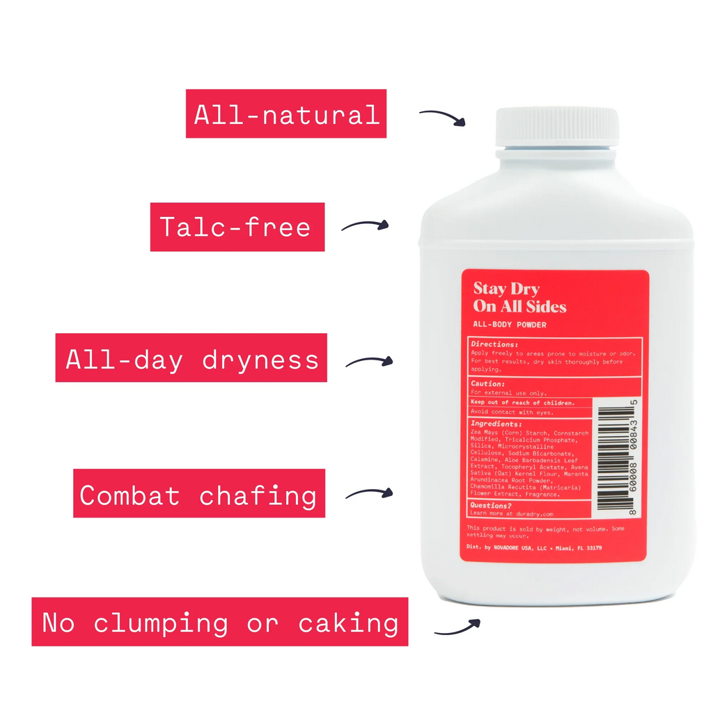 Duradry Body Powder - Sweat Defense & Odor Control, Sweat Absorbing, Anti-Chaffing, All Natural Powder, Talc-Free, Prevents and Eliminates Any Body Odor Naturally - Seabreeze, 4oz, 3-Pack