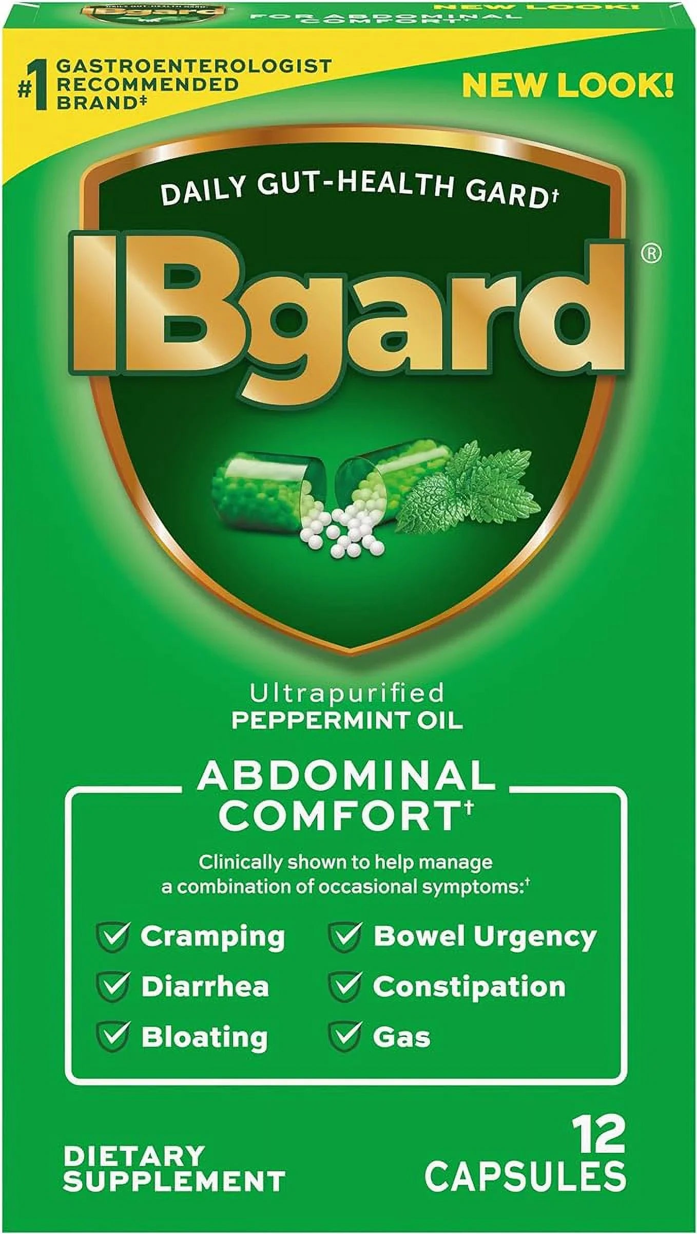 IBgard for Irritable Bowel Syndrome (IBS) Relief Bloating Gas 12 Capsules Small Box 90mg Ultra Purified Peppermint Oil Good for First Timers