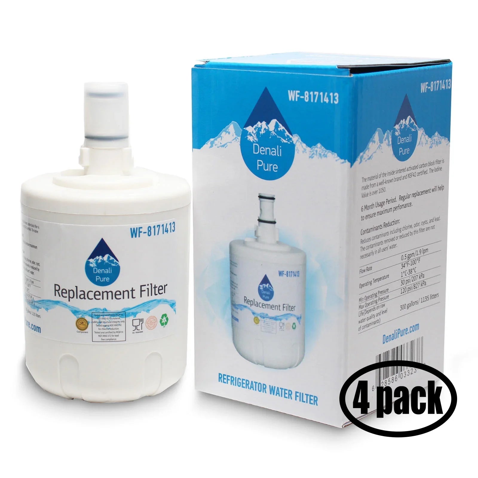 4-Pack Replacement for Kenmore / Sears 10672204201 Refrigerator Water Filter - Matching with Kenmore / Sears 46-9002 Fridge Water Filter Cartridge - Denali Pure Brand