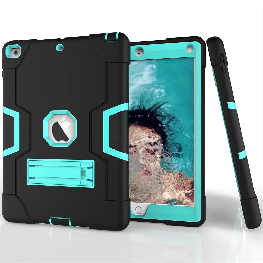 Allytech Case for New iPad 9.7 2018 2017,iPad 6th/5th Generation Case,Three Layer Shockproof Armor Defender Protective Case Coating for Apple iPad 9.7 2017/2018 A1893 A1954 A1822 A1823 (Black/Aqua)