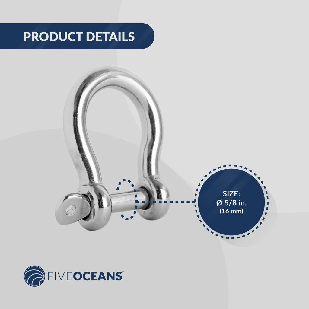 Five Oceans 5/8 Screw Pin Bow Shackles, Stainless Steel Anchor Shackle for Ship Ship FO430