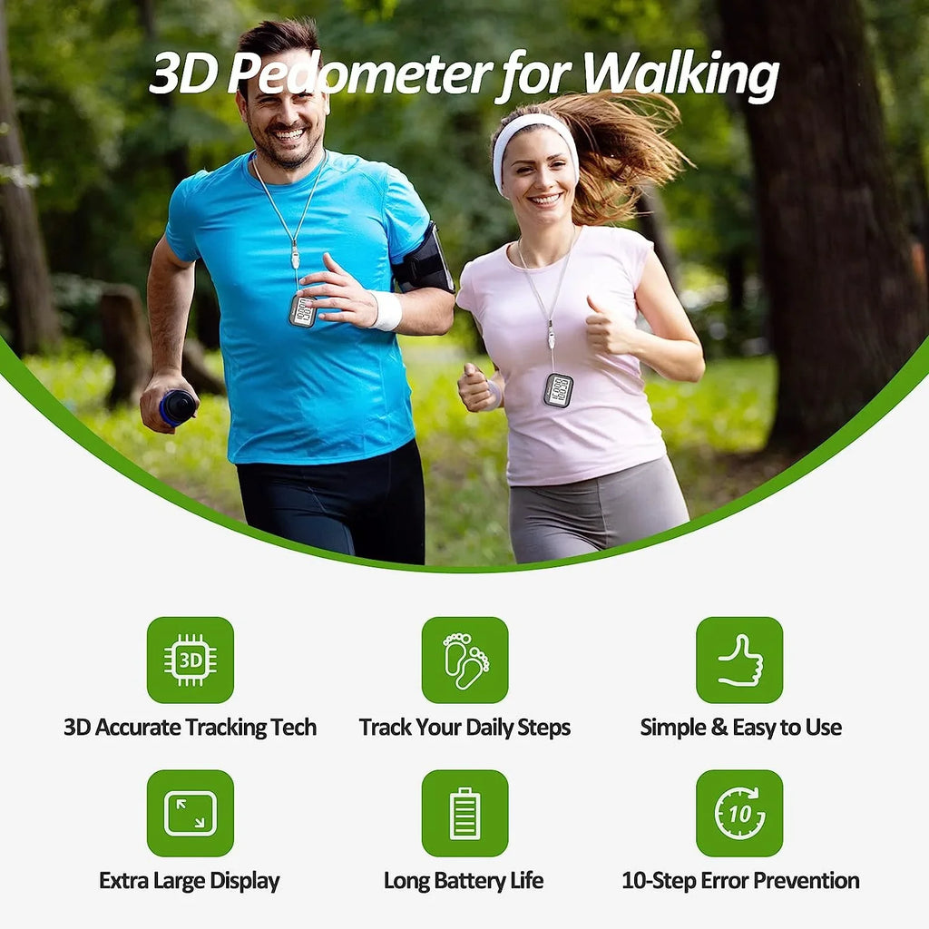 3D Pedometer for Walking, Simple Step Counter for Walking with Removable Clip and Lanyard, Accurate Pedometers for Steps, Step Tracker with Large Display for Men Women and Kids