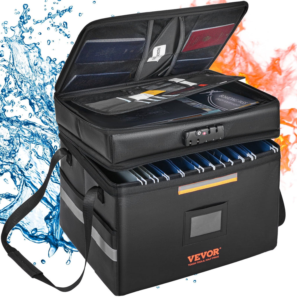 BENTISM Fireproof Document Box with Lock File Document Organizer 2000℉ Fireproof & Waterproof Document Bag 2 Layer Portable File Box with Handle
