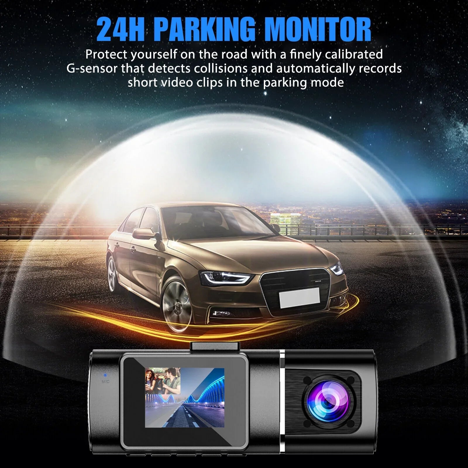 Dual Lens Car DVR Dash Cam Video Recorder G-Sensor 1080P HD Front+Inside Camera