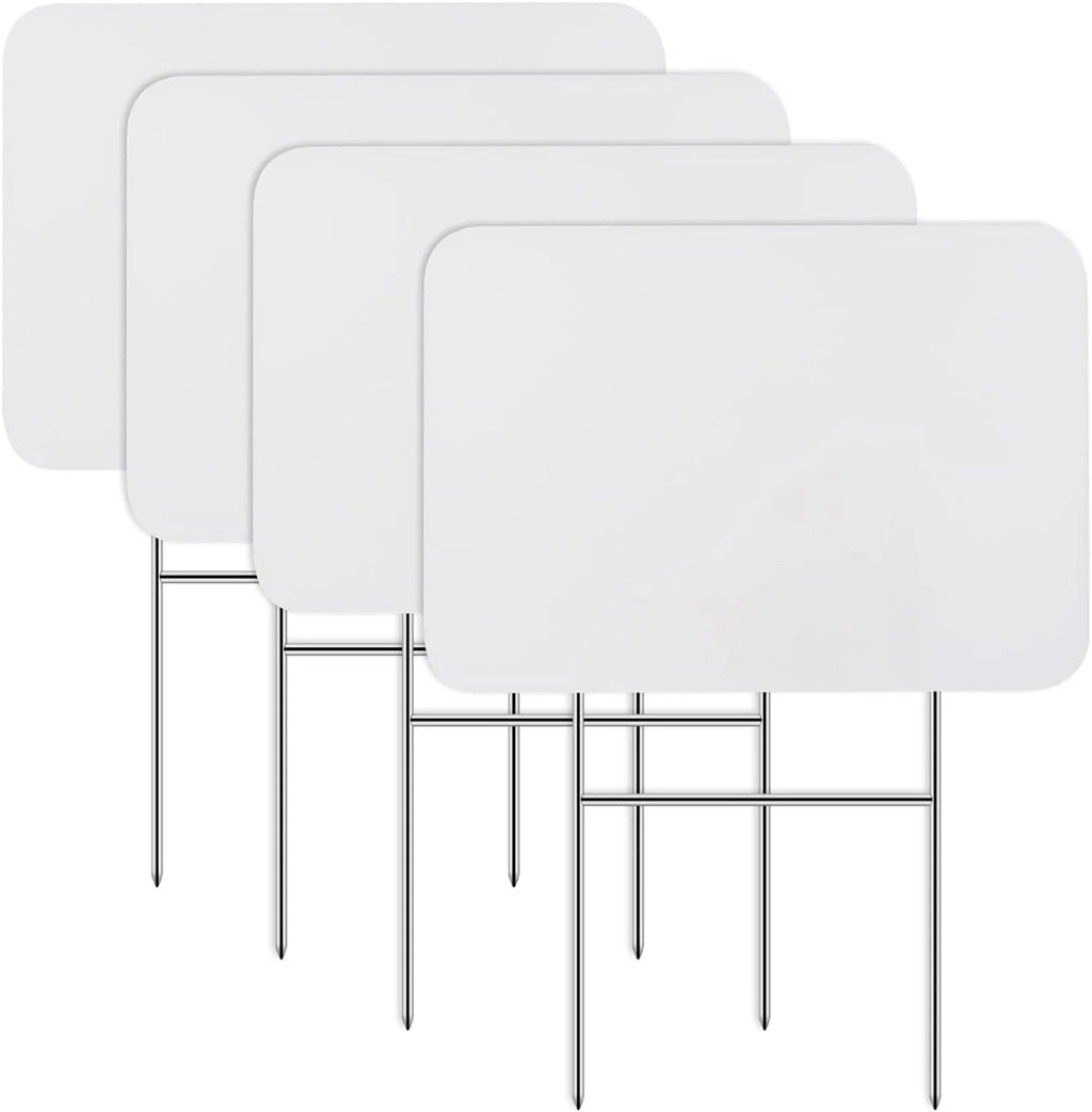 Thten 4 Pack Large Blank Yard Signs with Stakes, 17 x 12 Inches White Garden Lawn Signs Garage Sale Sign for Happy Birthday, Rent,Party Yard Decorations, Garage Sale, Guidepost, Open House