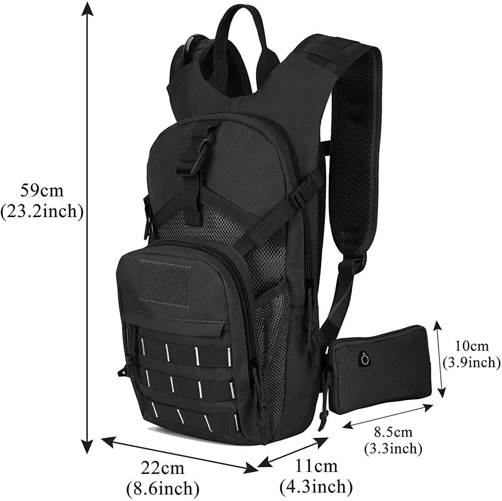 SKL Hydration Pack Tactical Water Backpack with 2L BPA Free Water Bladder, Military Water Bag Thermal Insulation, Adjustable Waist Pocket Daypack Fits Women Men for Running Hiking Cycling Biking