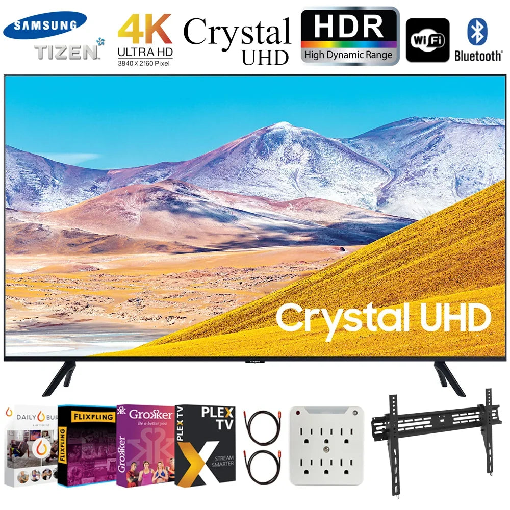 Samsung UN85TU8000 85" 4K Ultra HD Smart LED TV (2020 Model) Bundle with Premiere Movies Streaming 2020 + 30-100 Inch TV Wall Mount + 6-Outlet Surge Adapter + 2x 6FT 4K HDMI 2.0 Cable