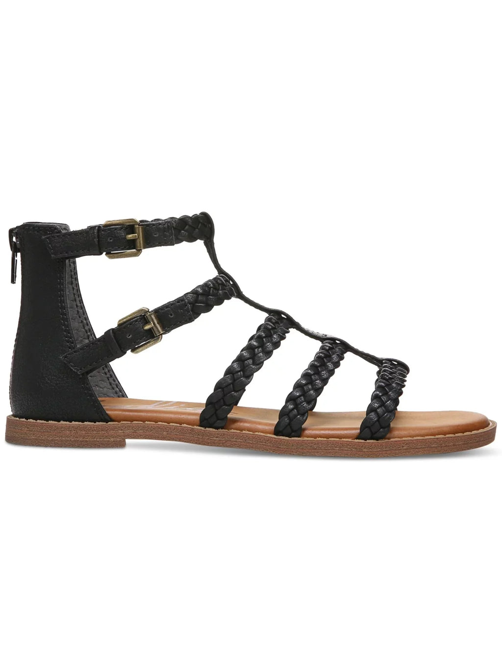 ZODIAC Womens Black Woven Clasp Accent Cushioned Camelia Round Toe Zip-Up Gladiator Sandals Shoes 5.5 M