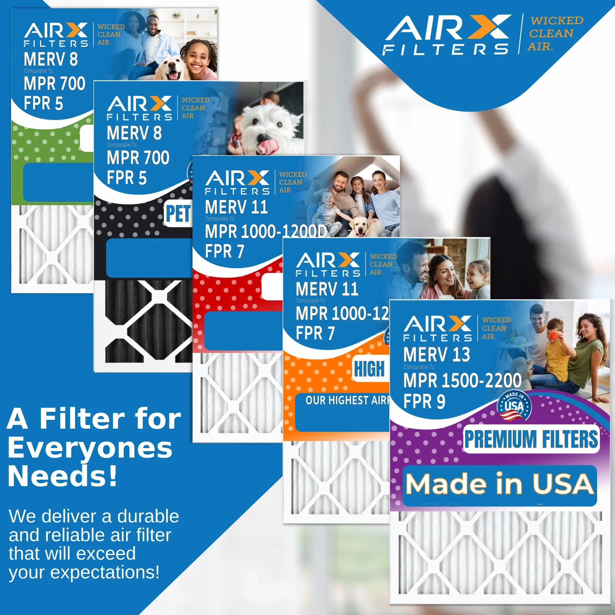 16x20x1 Air Filter MERV 11 Comparable to MPR 1000, MPR 1200 & FPR 7 Electrostatic Pleated Air Conditioner Filter 4 Pack HVAC Premium USA Made 16x20x1 Furnace Filters by AIRX FILTERS WICKED CLEAN AIR.