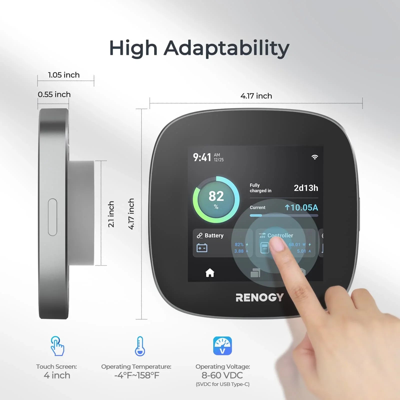 Renogy ONE : All-in-one Off-Grid Energy Monitoring Panel with RV Leveling System, Battery Monitoring for Van, Cabin, Vessel and Tiny Homes, Works with Renogy Energy Devices, Wi-Fi Version