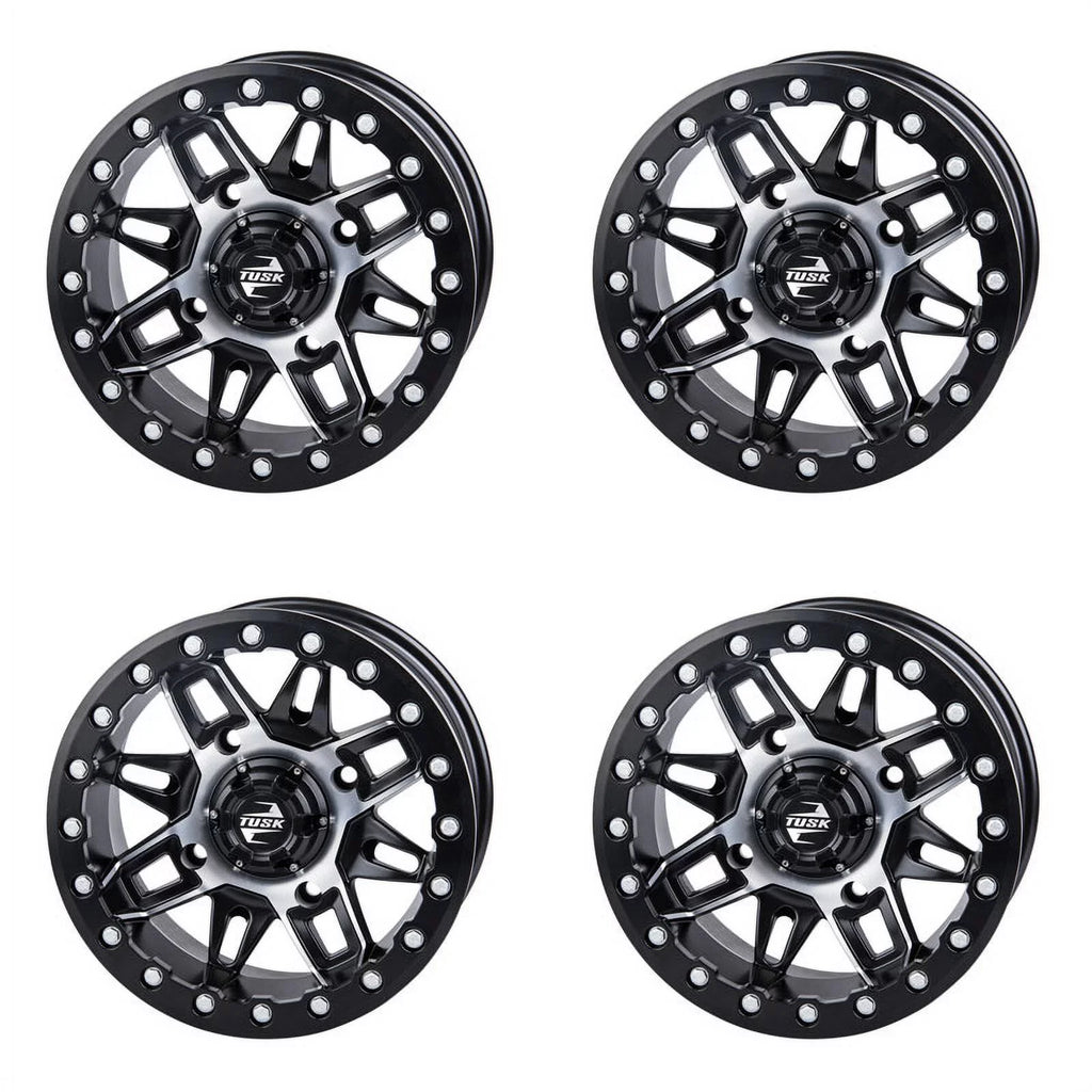 (4 Pack) 4/137 Tusk Wasatch Beadlock Wheel 15x7 5.0 + 2.0 Machined/Black For CAN-AM Defender HD10 Pro DPS 2020-2022