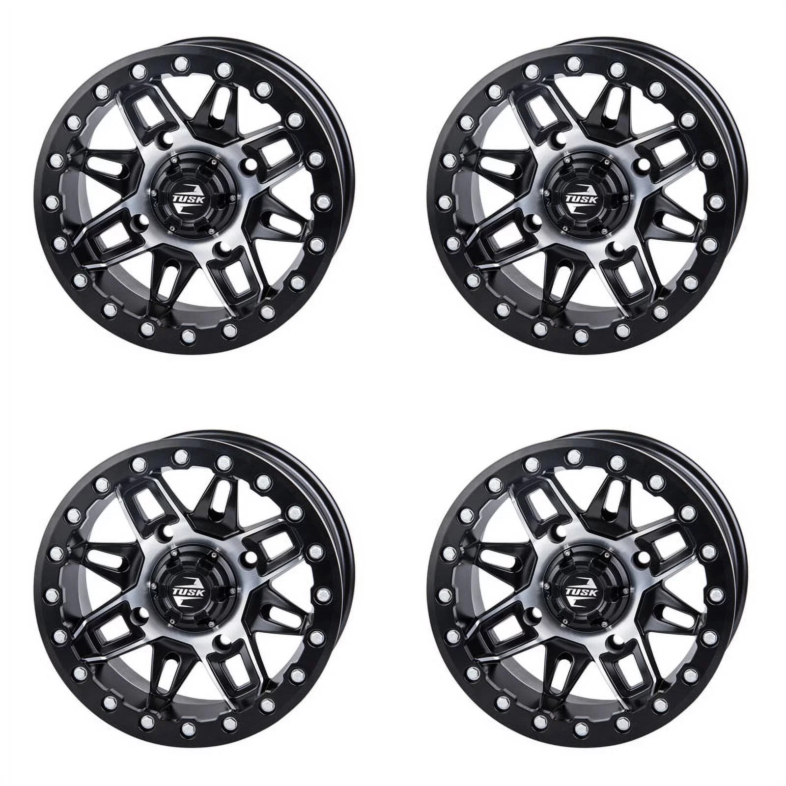 (4 Pack) 4/137 Tusk Wasatch Beadlock Wheel 15x7 5.0 + 2.0 Machined/Black For CAN-AM Defender HD10 Pro DPS 2020-2022