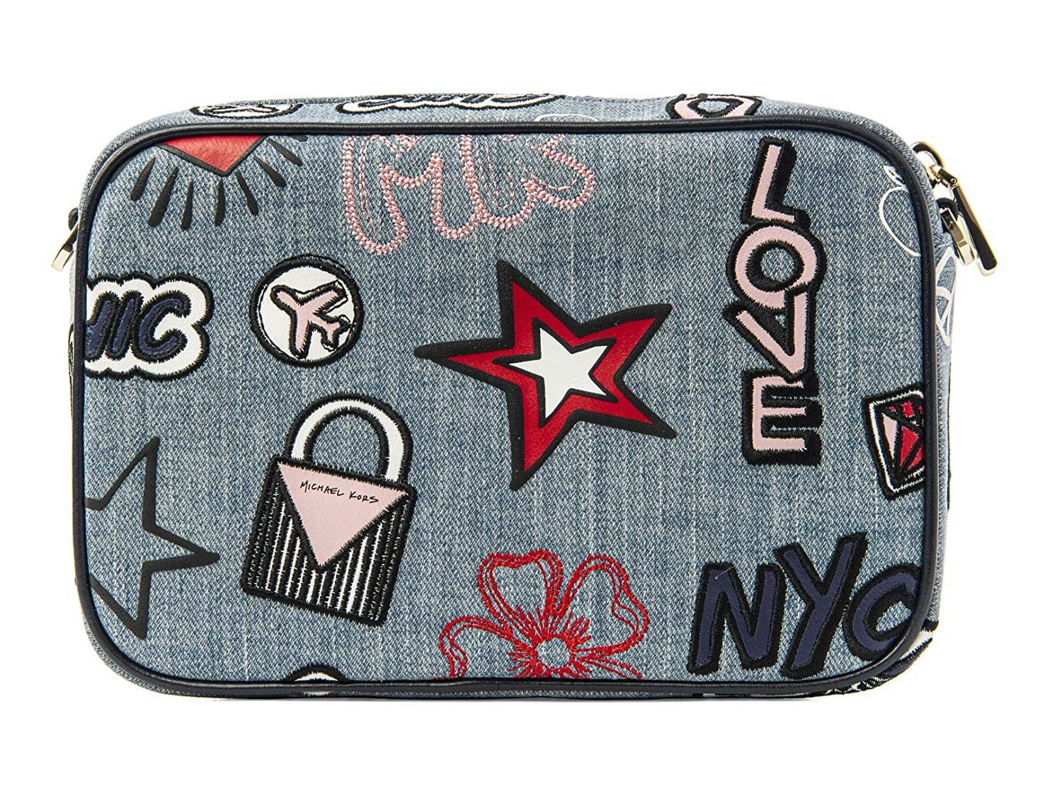 Michael Kors Ginny Medium Embroidered Denim Crossbody Bag New