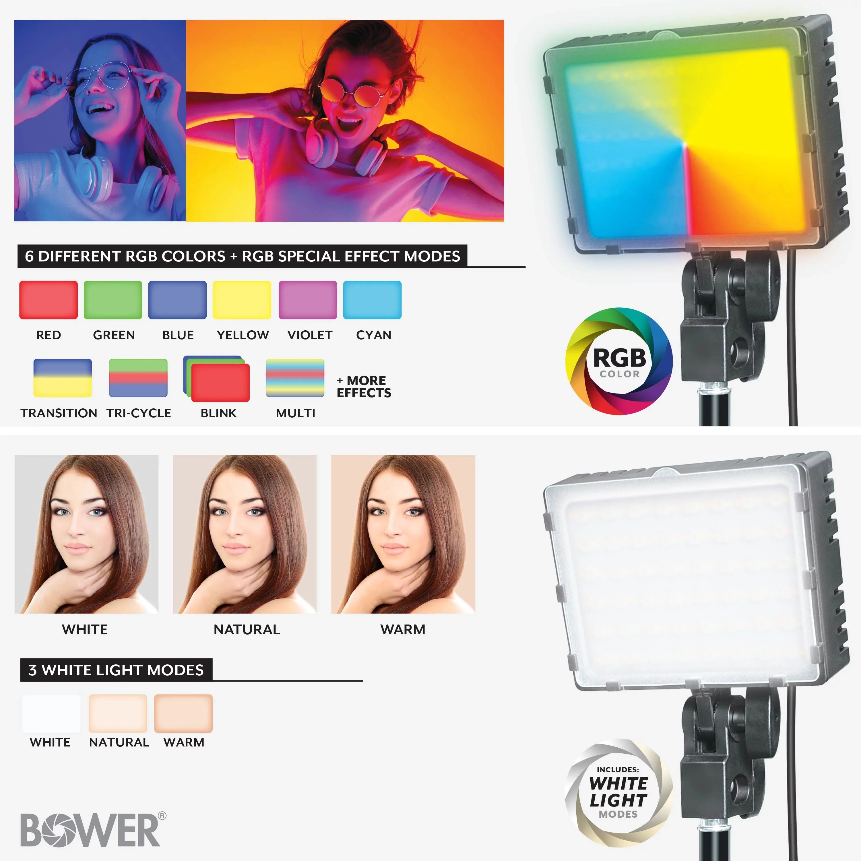 Bower 2-Pack LED Kit: RGB, White & Special Effects for Brilliant Content Creation
