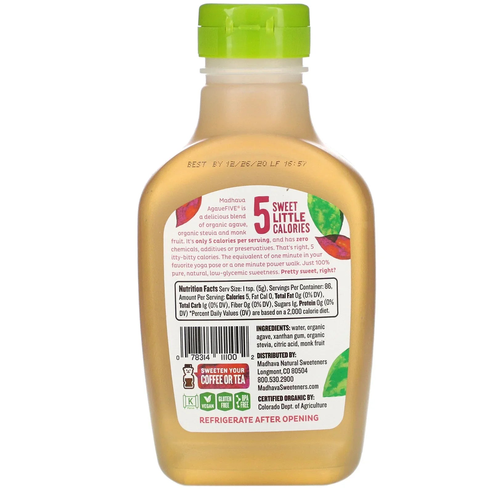 Madhava Natural Sweeteners, Organic Agave Five, Low-Glycemic Sweetener, 16 oz Pack of 2