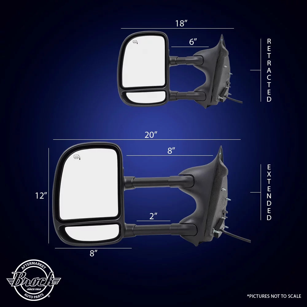Brock Replacement Passengers Telescopic Tow Power Side View Mirror Heated Matching with 1999-2007 F250 F350 F450 Super Duty Pickup Truck 3C7Z17682 EAA