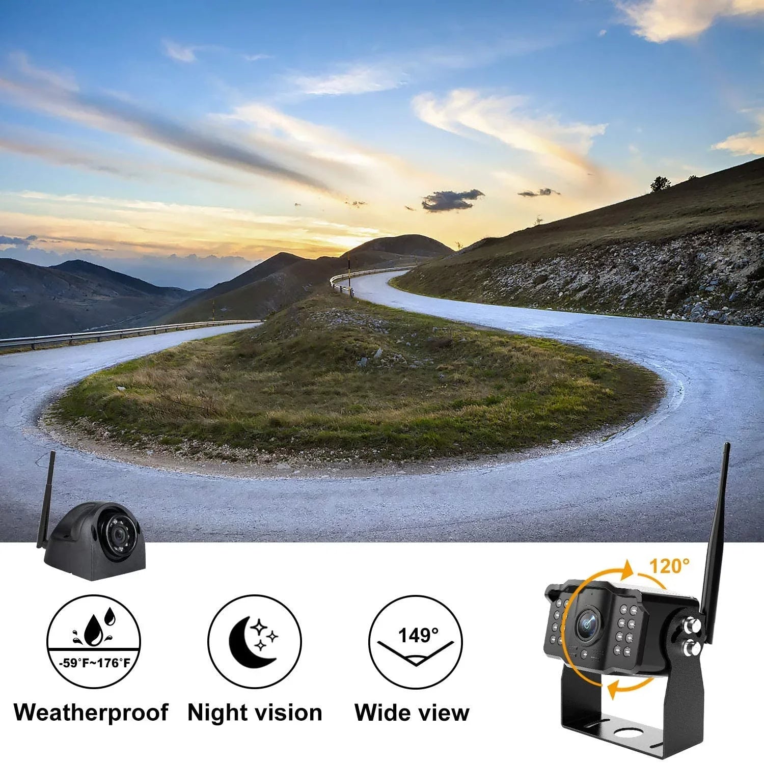 Wireless Dual Backup Camera with 7” Touch Button Rearview Monitor for RV Trailer Truck Motorhome Camper Digital 1080P AHD Rear Side View Cam with Long Range Operation Signal DVR System Xroose CM2
