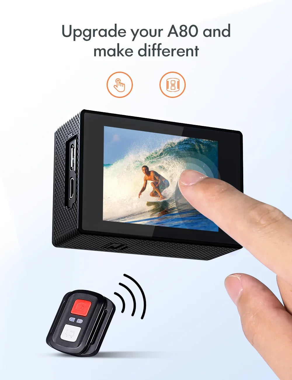 Apeman A87 Action Camera, UHD 4K/60fps 20MP Touchscreen WiFi Underwater Camcorder for Motorbike and Skateboard Camera