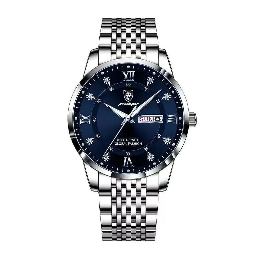 POEDAGAR New Men Ultra-Thin Watches Fashion Week Calender Business Cool Waterproof Luxury Stainless Steel Quartz Wristwatch